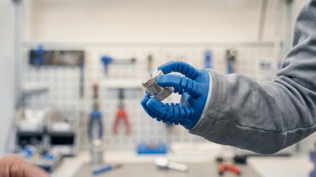 Prosthetic Hand Fitting with Technician Adjusting Mechanical Grip