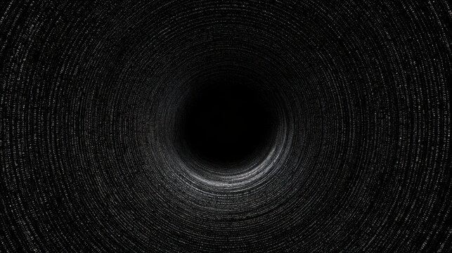 Abstract vortex of glowing binary code numbers floating in darkness. Digital cyberspace concept for data flow and.