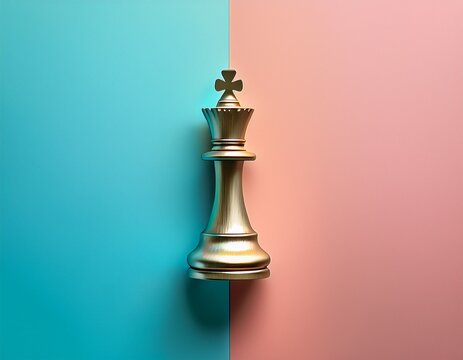minimalist chess king piece on abstract pastel color block background