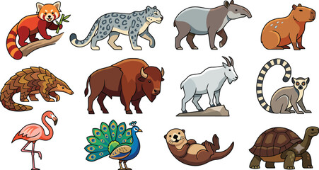 Wild Animal Collection with Cartoon Mammals Birds and Reptiles Vector Illustration Set © MstJesmin
