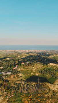 Italian nature landscape with rural crops near the sea Mediterranean climate