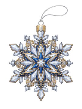 Intricate Snowflake Ornament with Gold and Blue Details on White Background Vector Illustration