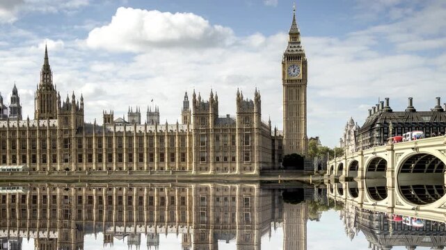  london timelapse with houses of parliament and big ben perfectly reflected in water