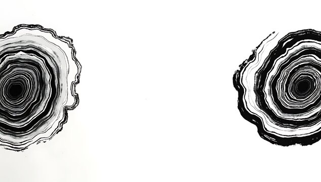 Two abstract black and white agate slices, close up