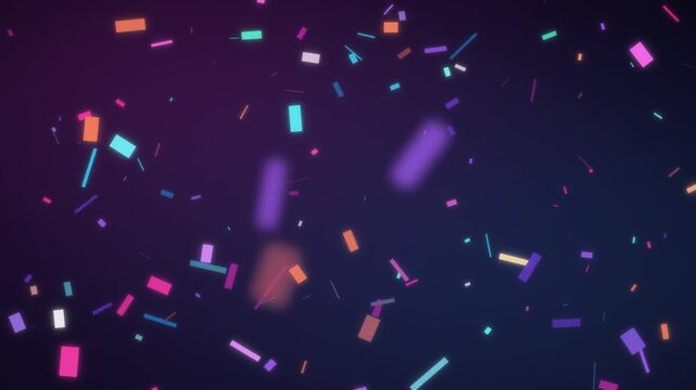 Colorful Confetti Pieces Tumbling and Falling on a Dark Festive Background Seamless Loop in cool magenta tones