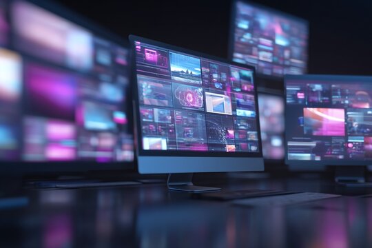 Modern digital television screens displaying colorful streaming content.