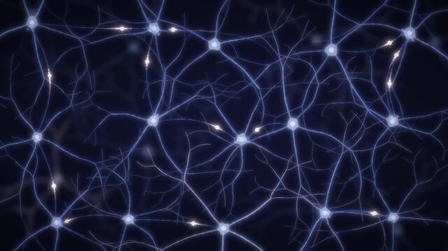 Neural Network of Firing Neurons with Glowing Synapses and Electrical Impulses Seamless Loop in cool indigo tones