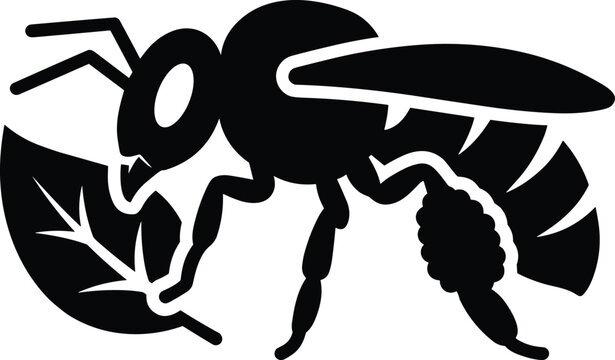Stylized black silhouette of a wasp or bee insect icon, vector illustration of a flying stinging insect