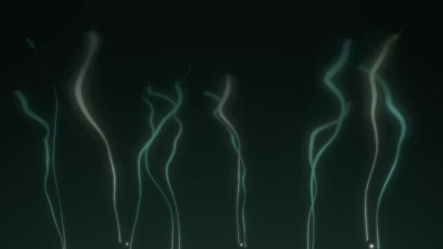 Thin smoke trails rising and spiraling wisps abstract dark background seamless loop in vibrant green tones