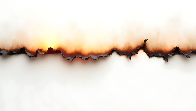 Burnt paper edge texture with glowing fire effect and abstract torn white background design