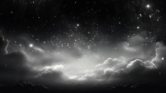 Dreamy Crescent Moon Night Sky with Stars and Clouds Background