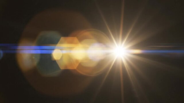 Bright horizontal lens flare with hexagonal artifacts