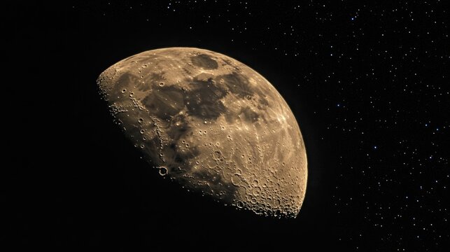 Half moon in starry sky
