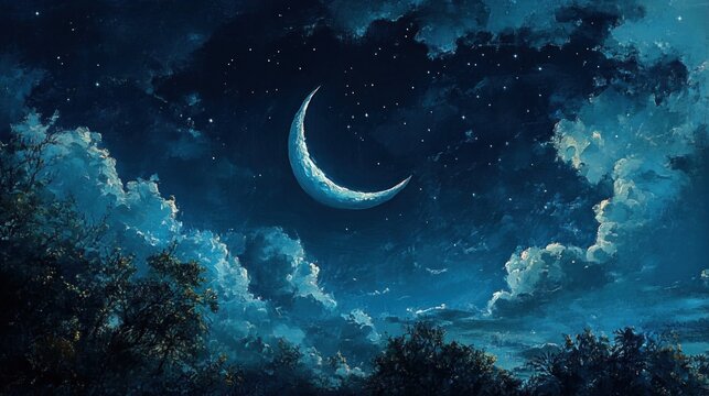 half moon in the night sky
