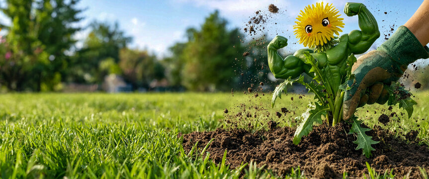 Muscular Kawaii Weed Resisting Being Pulled Banner