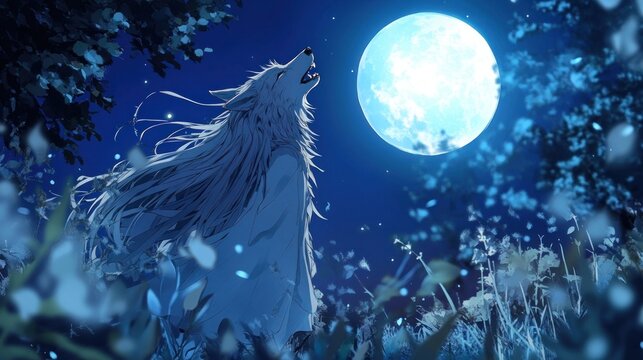 Howling wolf, full moon