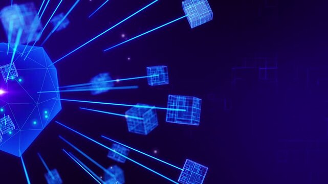 Centralized Digital Network Hub Connected to Circuit Blocks Animation with Copy Space