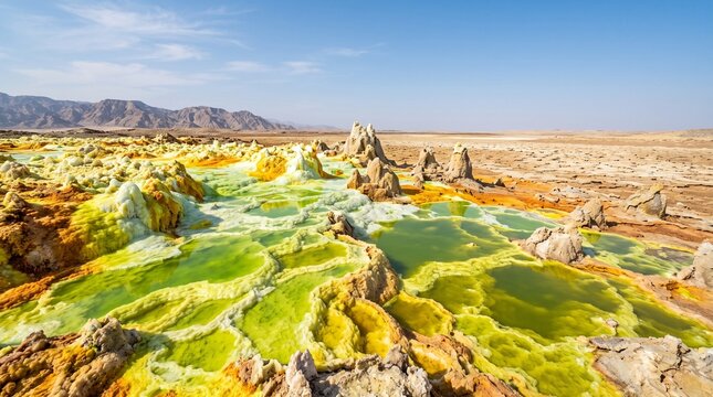 Dallol hydrothermal springs shape alien scenery.