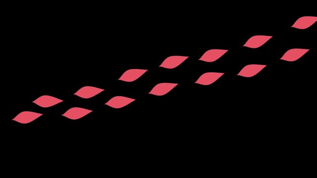 Abstract diagonal arrangement of red petal or leaf shapes forming a pattern on a black background.