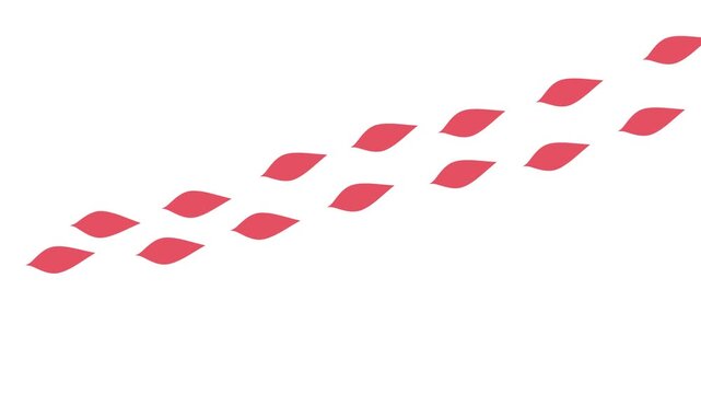 Abstract diagonal arrangement of red petal or leaf shapes forming a pattern on a white background.