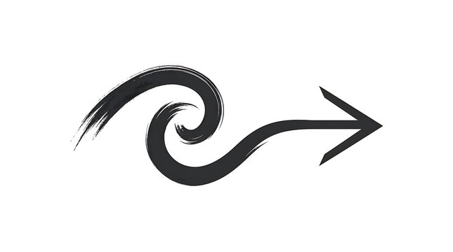 Arrow graphic combines a wavy swirl pattern with a straight directional head to show fluid movement.