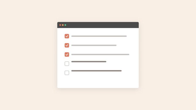 check list web template animation Sequential Checkbox Browser Window Completion UI 4K