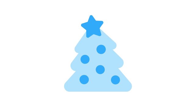 Blue minimalist Christmas tree icon with star topper and round ornaments for festive winter holiday graphic design