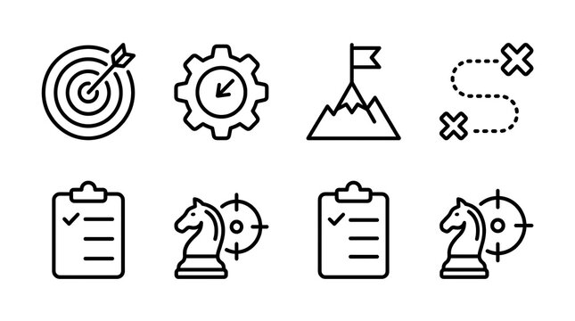 Business Strategy and Planning Line Icon Set