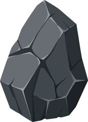Large dark rock boulder featuring sharp angular facets and cracks, ideal for landscape scenes, mining concepts, adventure game assets, and nature-themed graphics © Aikin