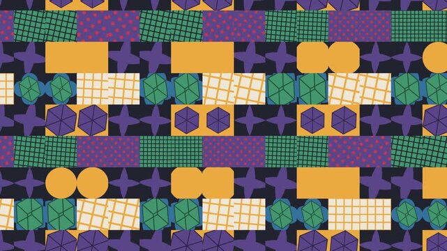 Seamless isometric pattern loop in green, black, yellow - minimalist animated 4K motion background for video editing, social media and presentation