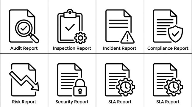 Business Compliance and Reporting Icon Set Vector
