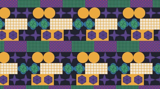 Seamless isometric pattern loop in green, black, yellow - creative animated 4K motion background for video editing, social media and presentation