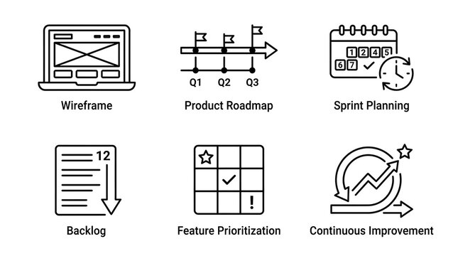 Agile Project Management and Product Development Icon Set