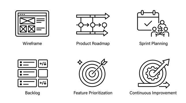 Agile Methodology and Product Development Line Icons Set