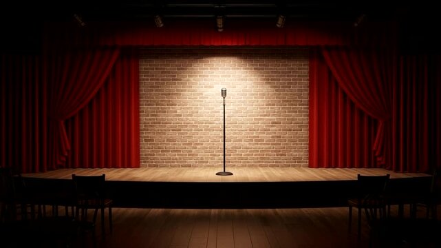 Empty Stage with Spotlight and Microphone.