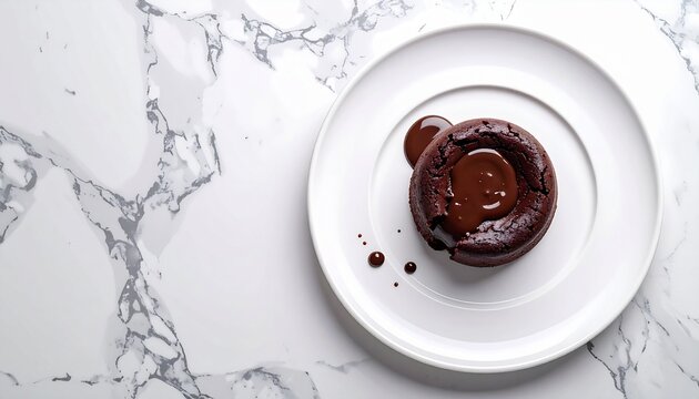 decadent chocolate lava cake with molten sauce on white marble surface