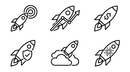 Obraz premium Startup Business Growth and Technology Rocket Icon Set