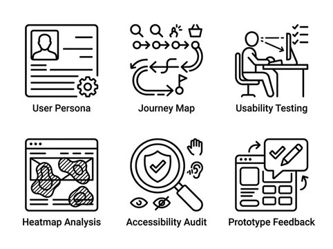 UX Design Process and User Research Methodology Icon Set