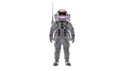 Isolated full body astronaut standing in white space suit with reflective visor and antenna © Diego