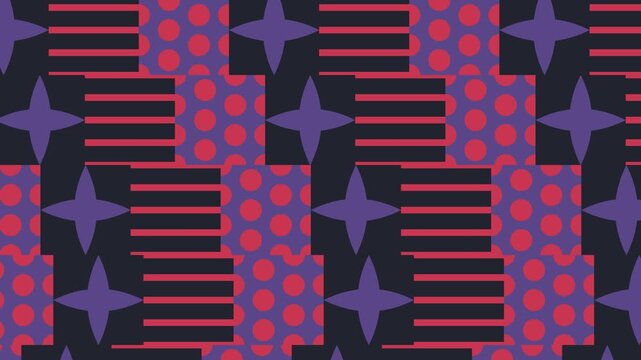 Seamless japanese pattern loop in purple, red, black - creative animated 4K motion background for video editing, social media and presentation