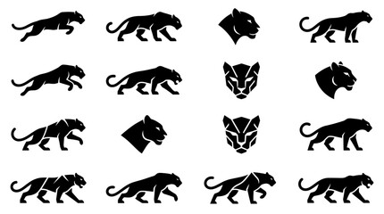 Black Panther Silhouettes Walking Various Postures. © Entri