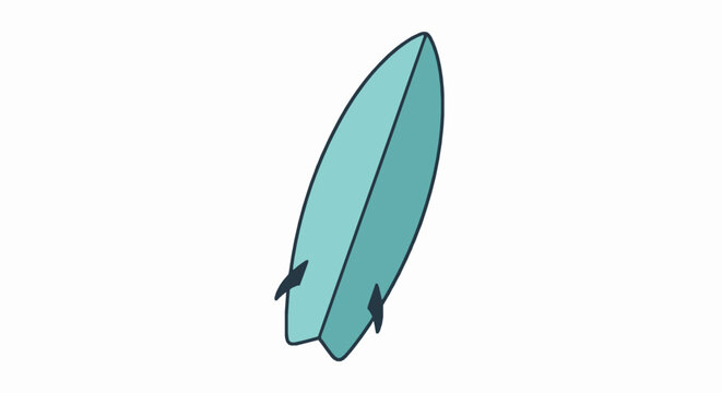 Minimalist turquoise surfboard illustration featuring clean lines isolated against a plain white background surface design
