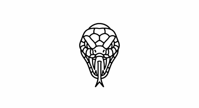 Minimalist snake head line art icon featuring geometric scales and a protruding forked tongue with symmetrical geometric patterns