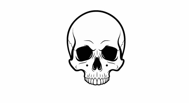 Minimalist human skull vector illustration featuring bold black lines against clean white background surface
