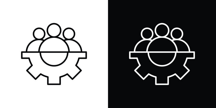 Team management icon line art symbols set