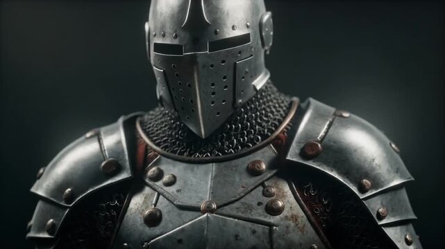 Dramatic Close-up of Knight Armor with Strong Chiaroscuro Lighting, Heroic Medieval Full HD Motion Background