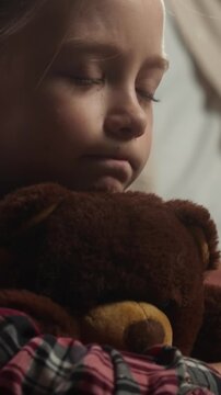 Caucasian family at home father work laptop sad little girl hugging teddy bear dad working online frustrated offended upset lonely daughter toy child suffering ignorance attention deficit bored kid