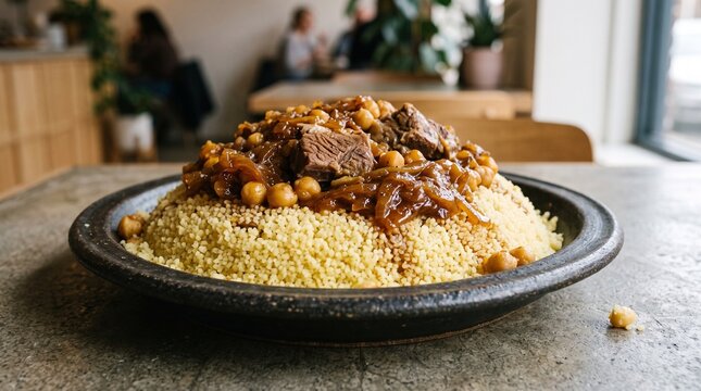Authentic Libyan Couscous bil Bosla on Platter