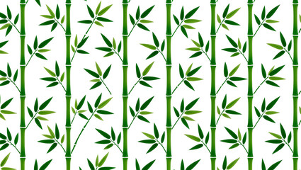 Fototapeta premium Isolated seamless bamboo pattern with green stalks and fresh leaves, natural oriental plant illustration