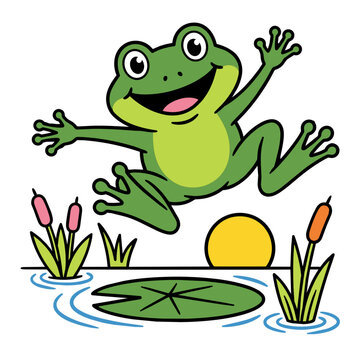 Cute Happy Cartoon Frog, scalable vector